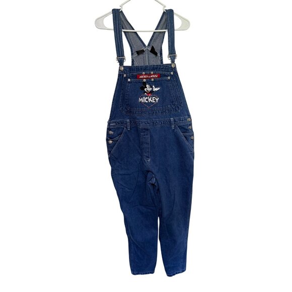 VTG Mickey Unlimited Denim Overalls Blue Mickey Mouse Pocket Womans L - Picture 1 of 8